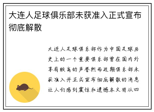 大连人足球俱乐部未获准入正式宣布彻底解散